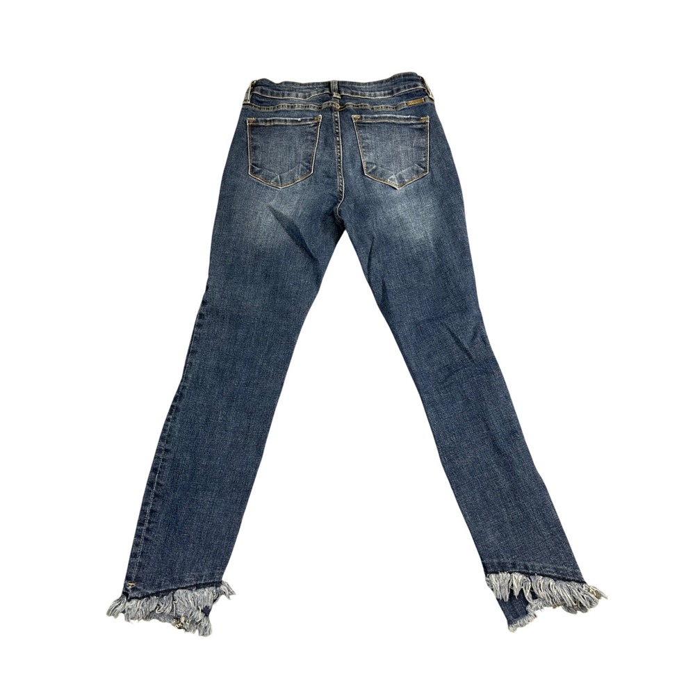 KanCan KC6204D‎ Distressed Skinny Jeans Medium Wash Frayed Asymmetric Hem 7/27